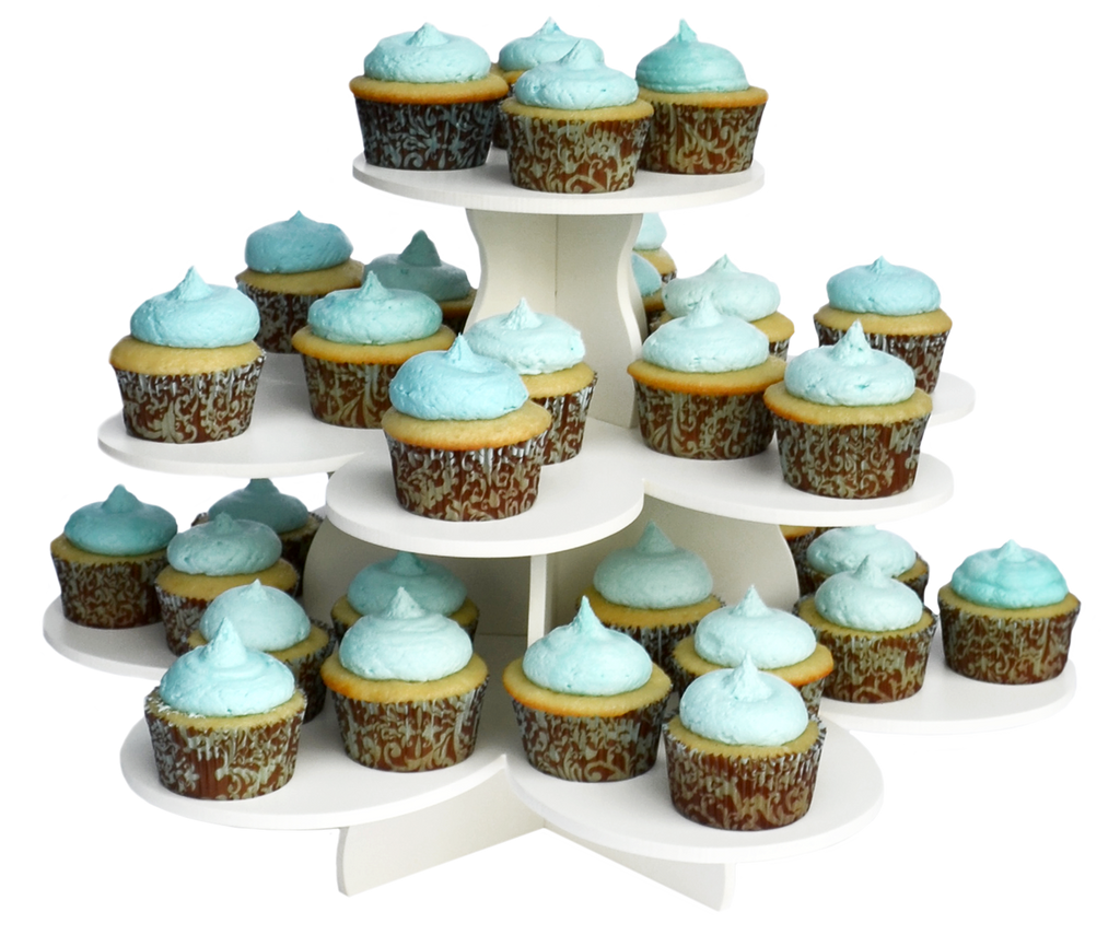 3 tier flower cupcake tower with cupcakes
