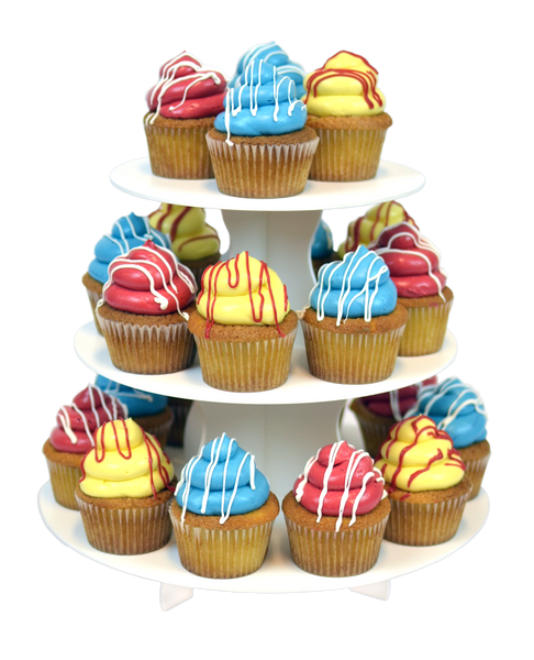 3 Tier Round cupcake stand with cupcakes