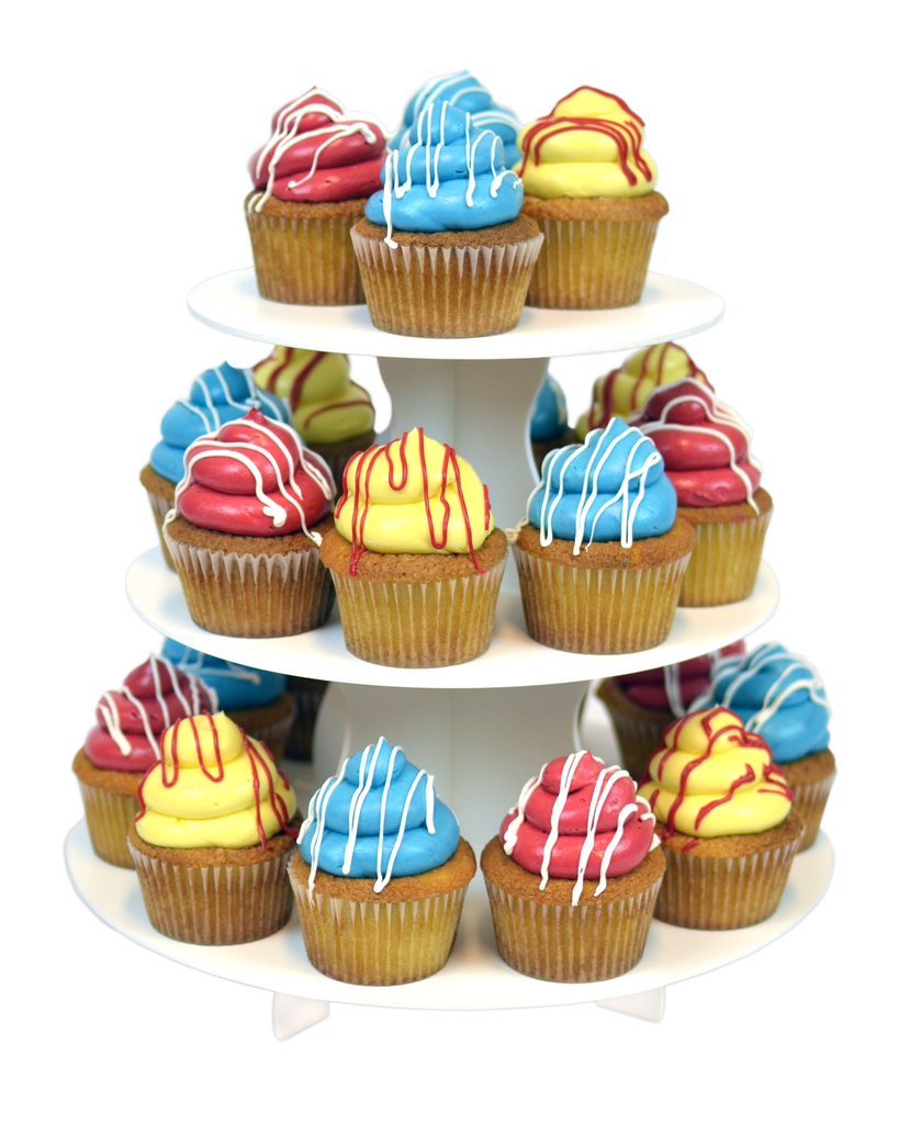 3 Tier Round cupcake stand with cupcakes