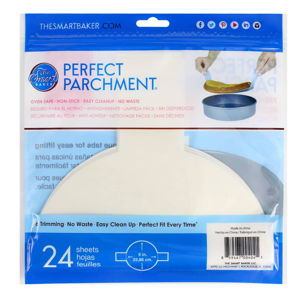 9 inch round parchment with lift tabs - 24 Pack - Package Back