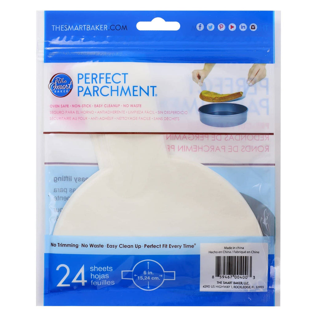 6 inch round parchment with lift tabs - 24 Pack - Package Back