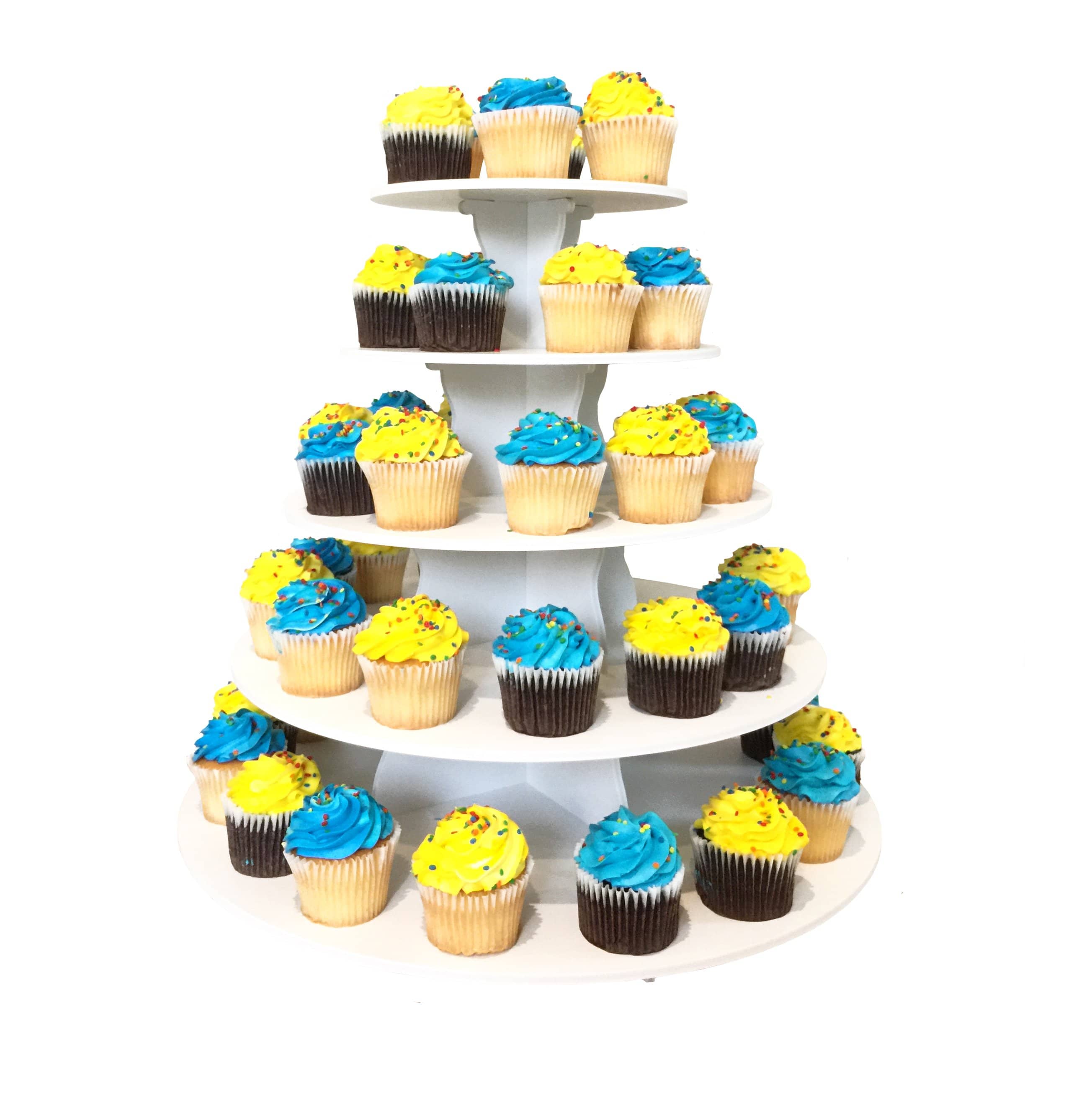 The Smart Baker - Adjustable, Reusable 5 Tier Round Cupcake & Dessert Tower  Display Stand, White - Holds up to 90+ Cupcakes