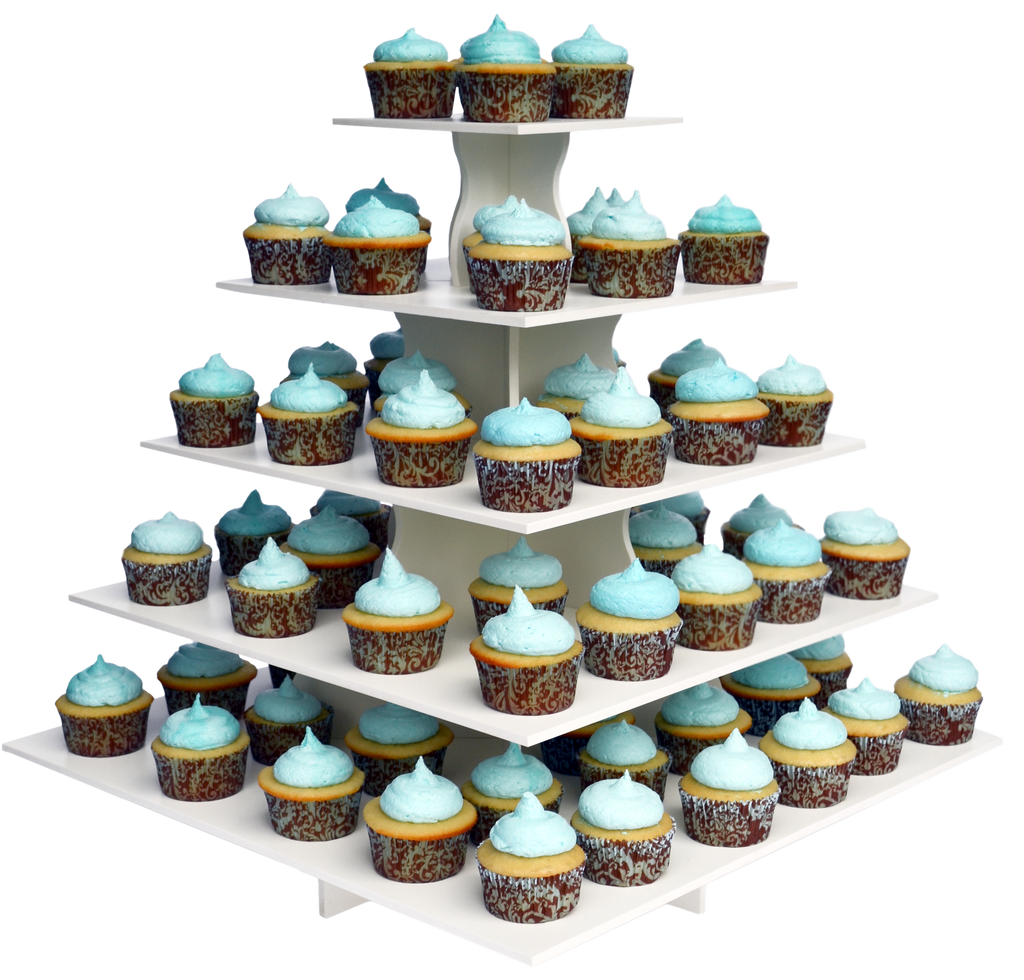5 Tier Square PRO cupcake tower with cupcakes