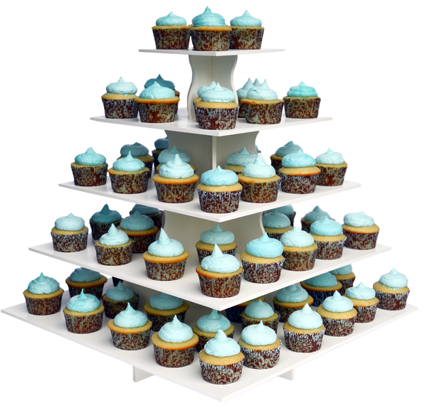 5 Tier Square PRO cupcake tower with cupcakes